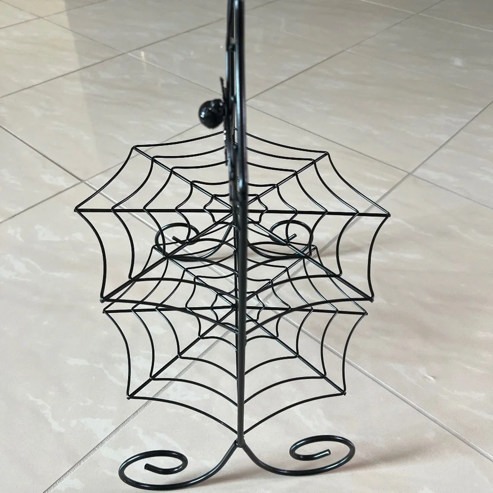 Black Metal Spiderweb Two Tier Serving Stand Dessert Server
